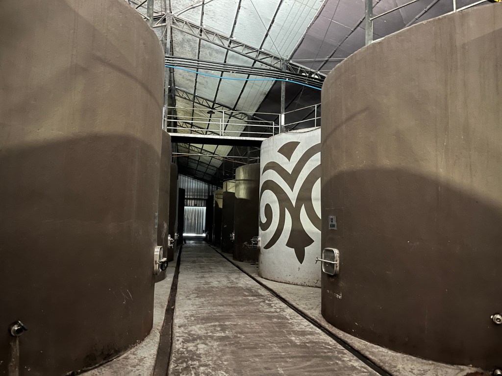 Cement wine fermentation tanks at Viu Manent winery in Colchagua Chile