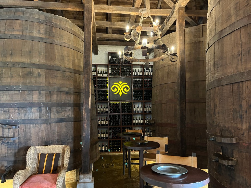 Tables and chairs in the tasting room at Viu Manent winery in olchagu
